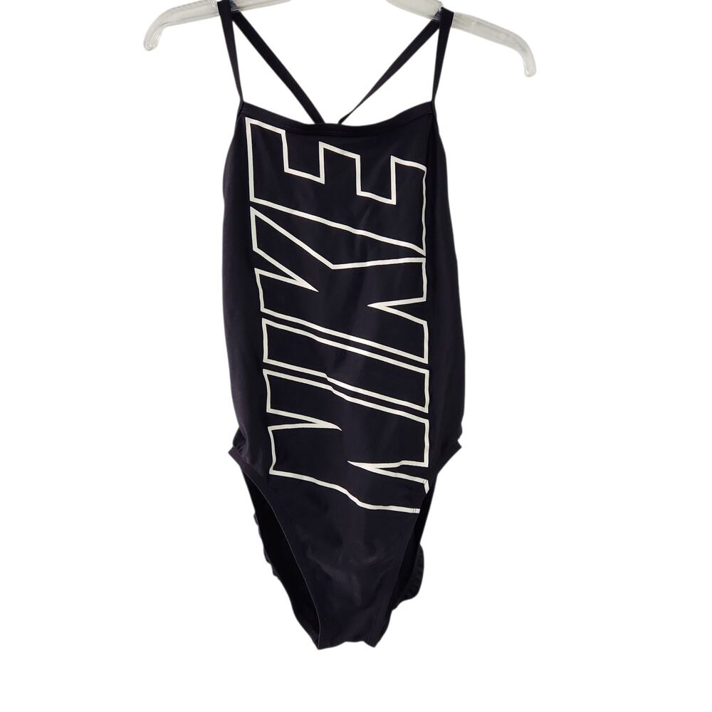 Nike Swim Women Size  12 One Piece Black Swimsuit Bathing Suit